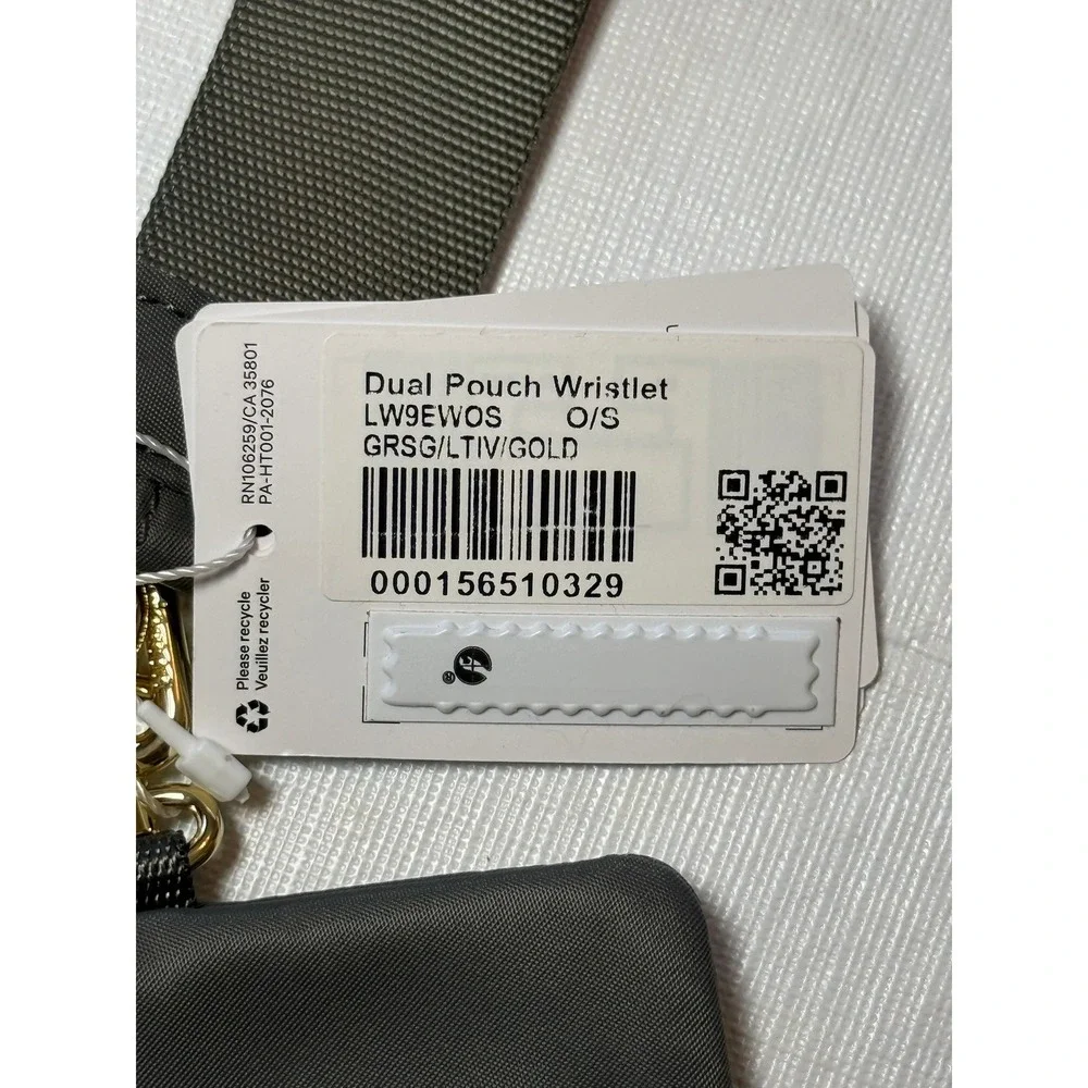 Lululemon Dual‎ Pouch Wristlet Grey Sage Light Ivory Gold LW9EWOS NWT